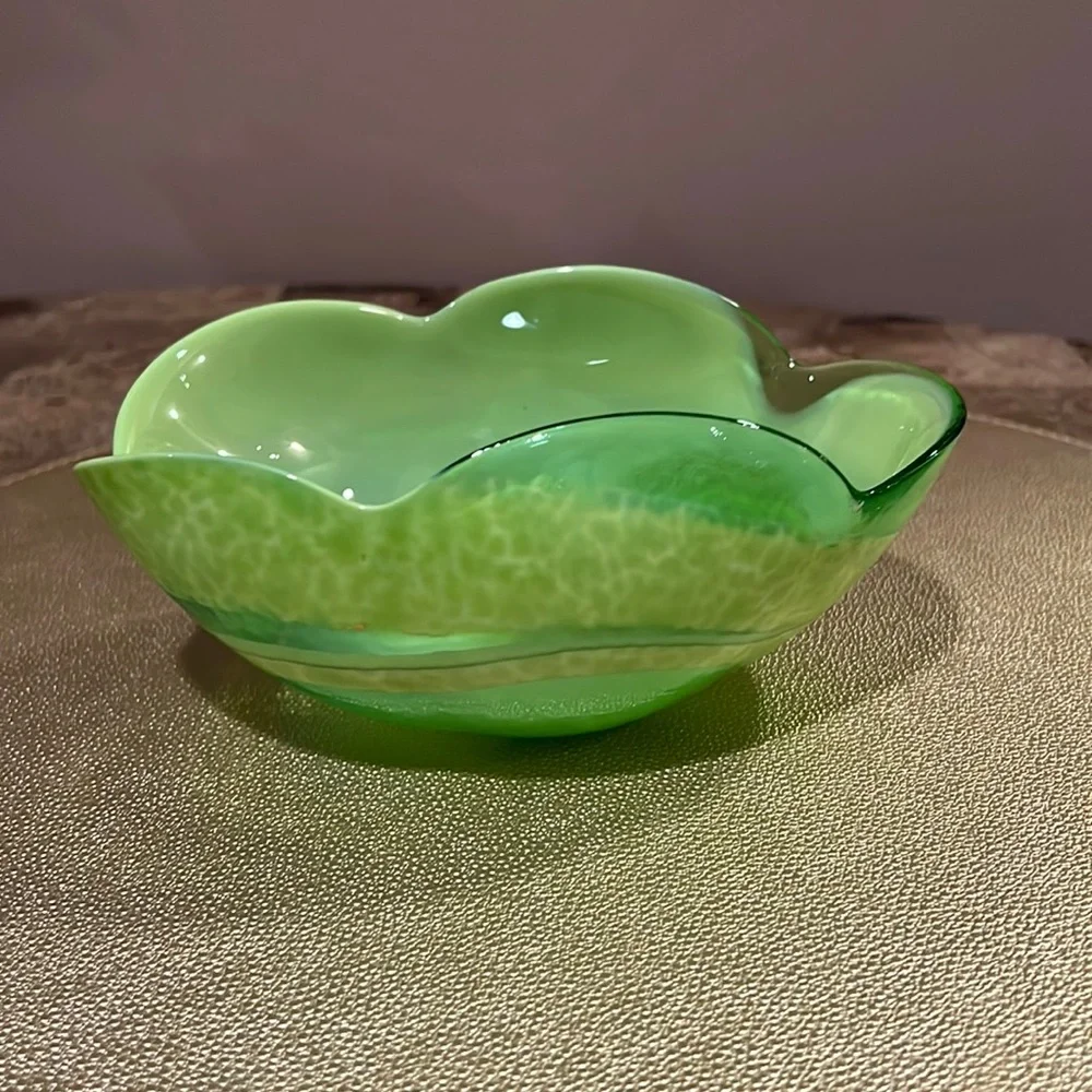 Murano Venezia for Crate & Barrel Green Petal Bowl